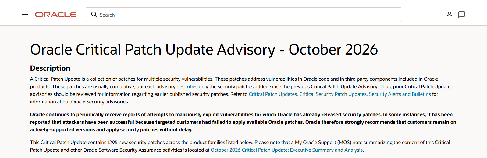 Oracle 2026 年 10 月 CPU 官方公告